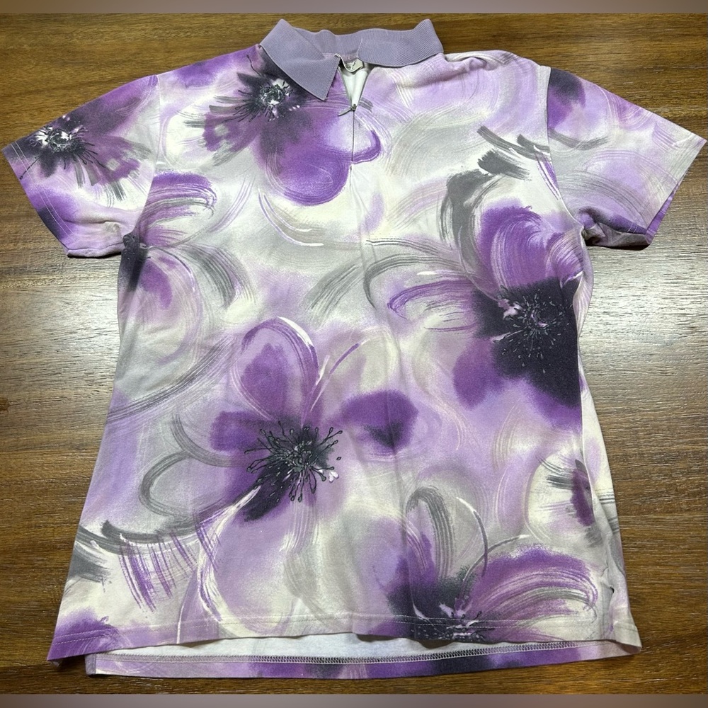 Como Sport Made In Italy Women’s Size L Purple Floral Polo Golf Shirt